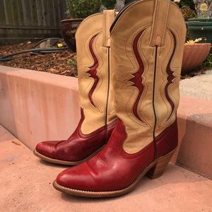 Frye cowboy boots red and camel